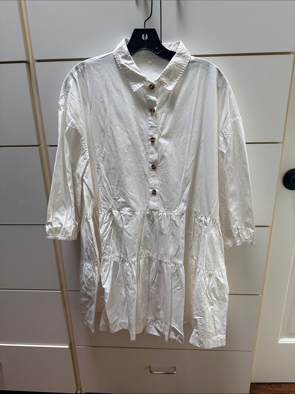 White Tiered Button-Front Baby Doll Dress